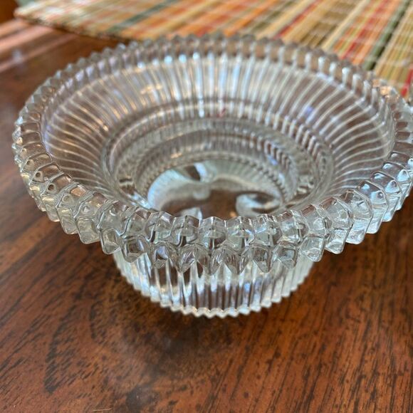 Reversible Pillar Taper Candle Holder Ribbed Crystal Glass Sawtooth - Picture 2 of 5